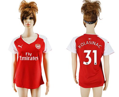 Women's Arsenal #31 Kolasinac Home Soccer Club Jersey - Click Image to Close